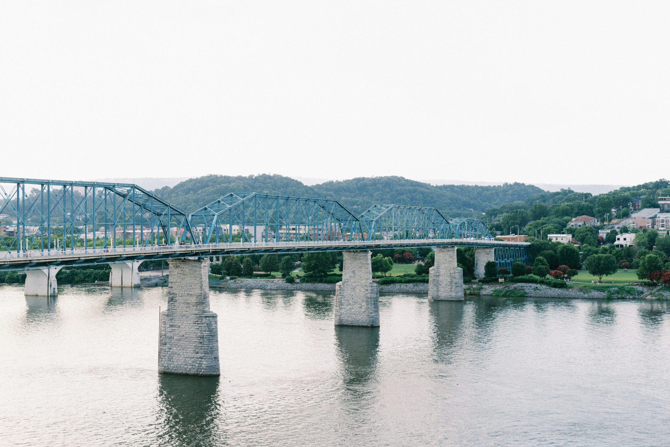 The view of Walnut Street Bridge at the Hunter Museum of American Art in Chattanooga, Tennessee by Chattanooga wedding photographer, Kelsey Dawn Photography